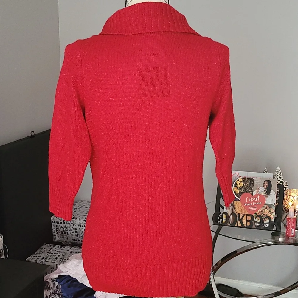 By & By Red XL Metallic quarter sleeve sweater - Picture 3 of 5